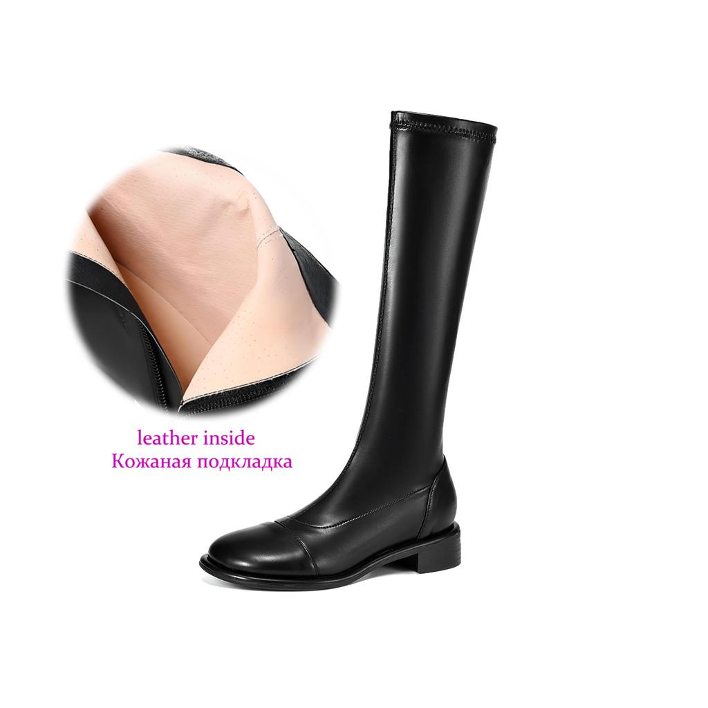 Krazing Pot Microfiber Autumn Winter Shoes Low Heels Size 43 Long Boots Half Boots Zip Thigh High Boots