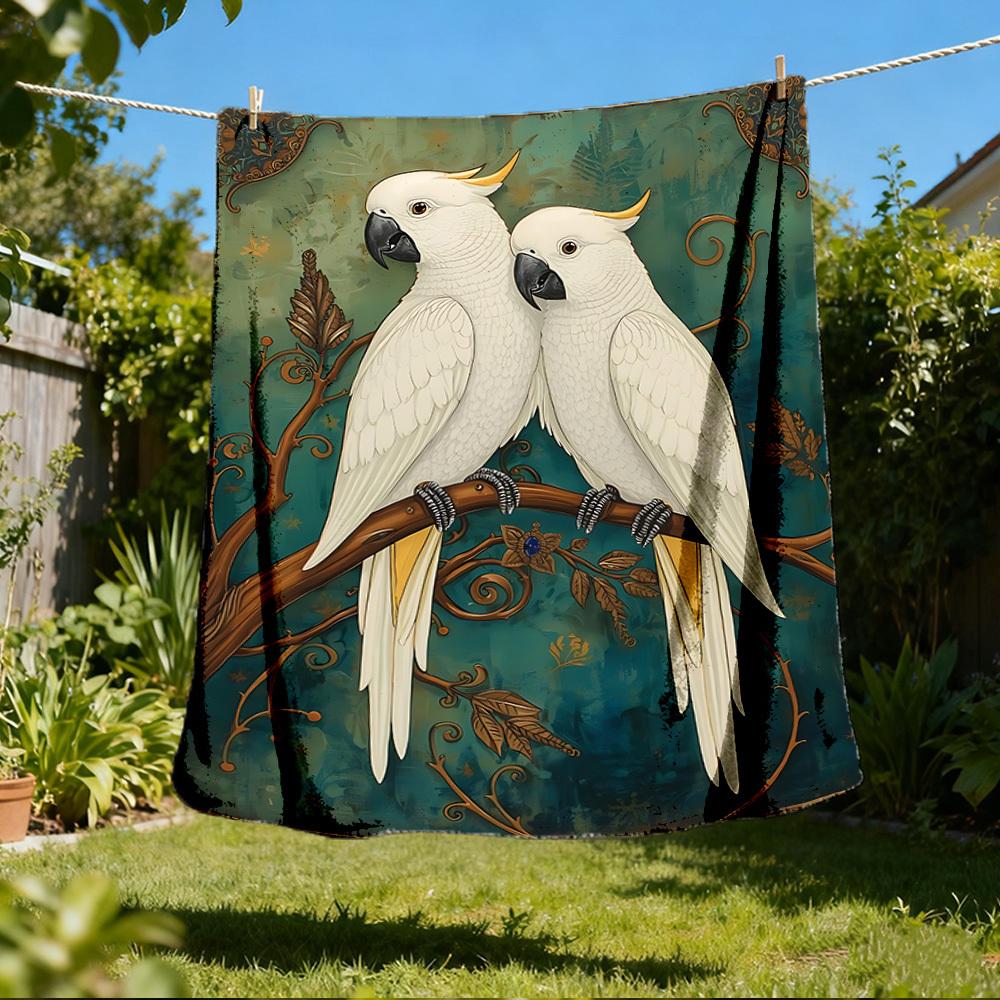 1pc Cockatoo Artwork Outdoor Soft Polyester Flannel Throw Blanket Versatile for All Seasons , Soft , Cozy , Warm All Season Quilted Throw ,