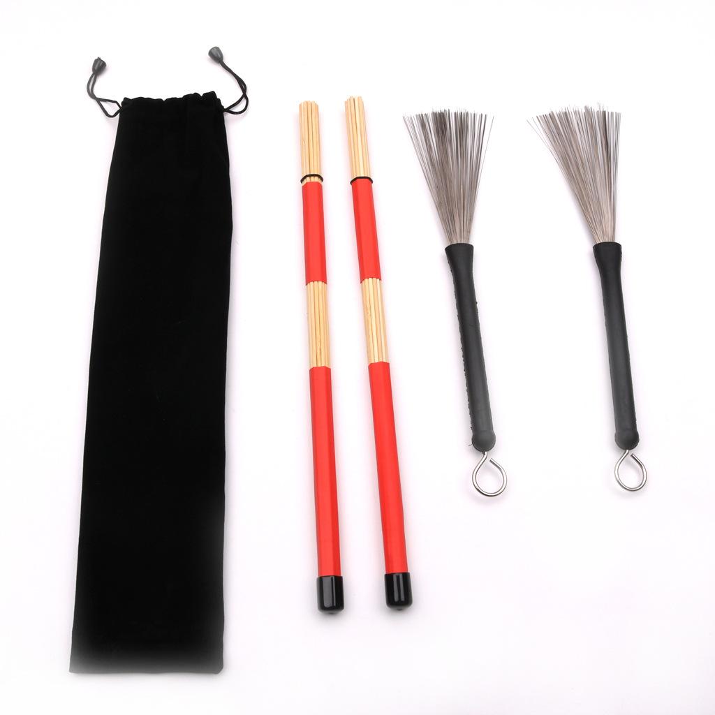19 Sets of Bamboo Drumsticks, Steel Wire Drum Brushes Drawstring Storage Bag Drum Sets, Jazz Drums Percussion Accessories