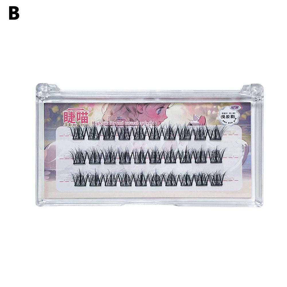 Glue-Free Self-Adhesive False Eyelashes Single Cluster C-curled Natural Faux Mink Lashes DIY False Eyelashes