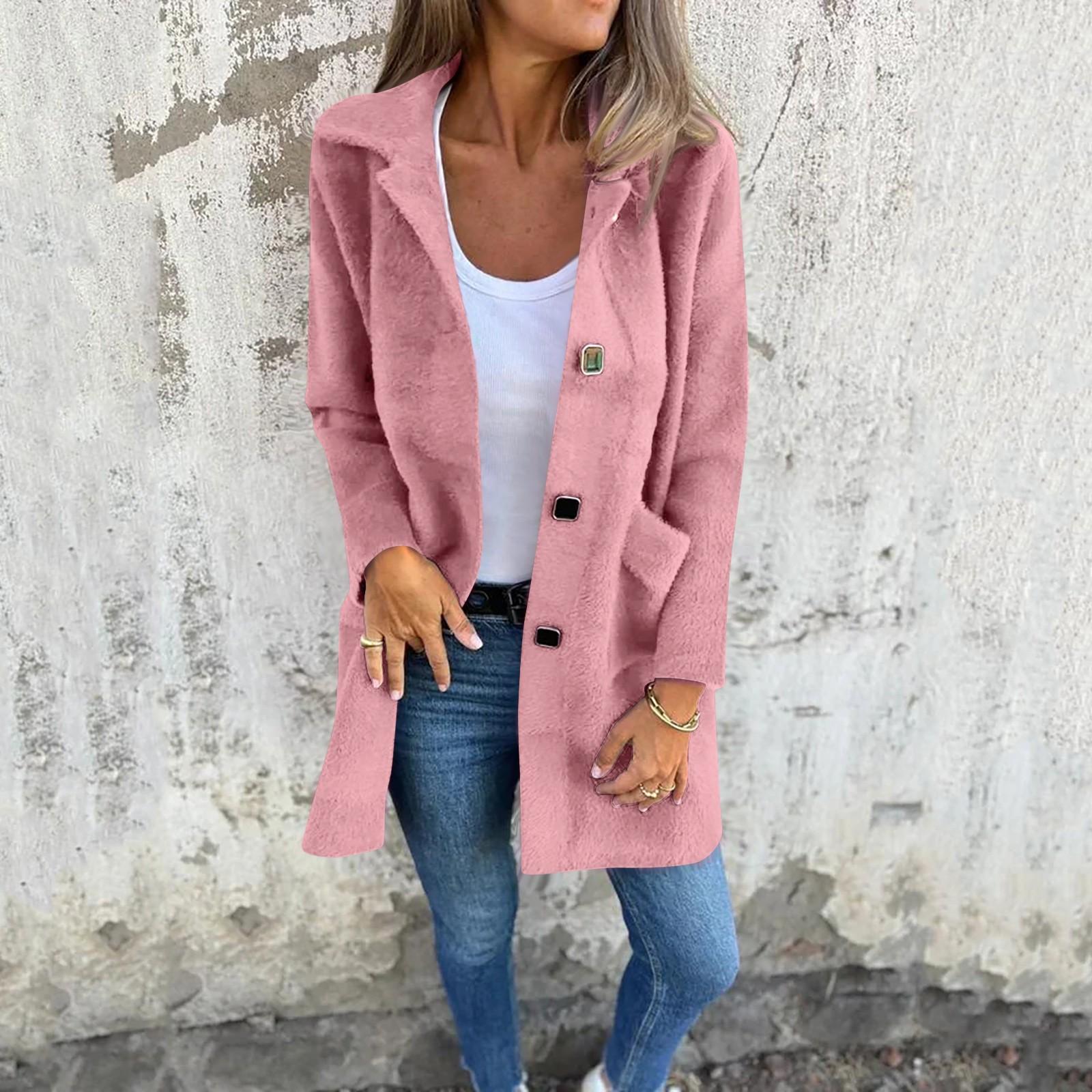 

Женские куртки на пуговицах осень повседневная ветровка пальто куртка верхняя одежда с карманами XL розовый