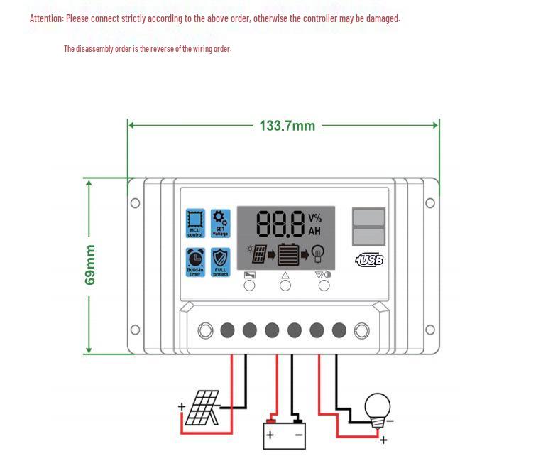 12V/24V Solar Charge Controller with LCD, Lithium-Iron-Lead Acid Compatible, PWM Photovoltaic