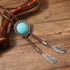 Men's Faux Leather Cord Bolo Tie Western Cowboy Necktie Antique Floral Stone Jewelry Feathered Pendant Western Necklace
