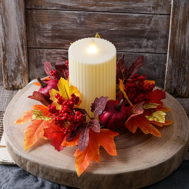 Fall Thanksgiving Table Decorations Vegetable Maple Leaf Candle Circle Safe