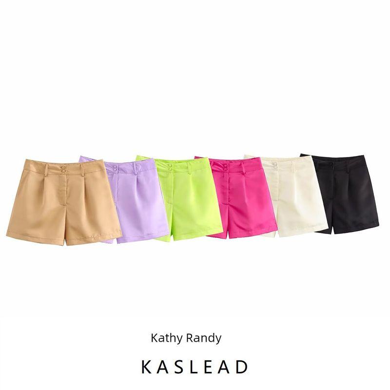 Kaslead New Arrival Women's Clothing Fashion Style Stylish Simple and Versatile High Waist Bag Buckle Multicolor Shorts