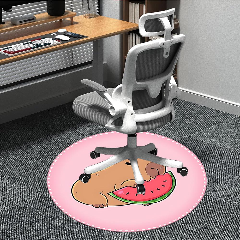 

1PC Capybara Office Round Area Rug, Mat Suitable For Office, Under Office Chairs Bedroom Living Room Home Decor, Room Deco 80cm