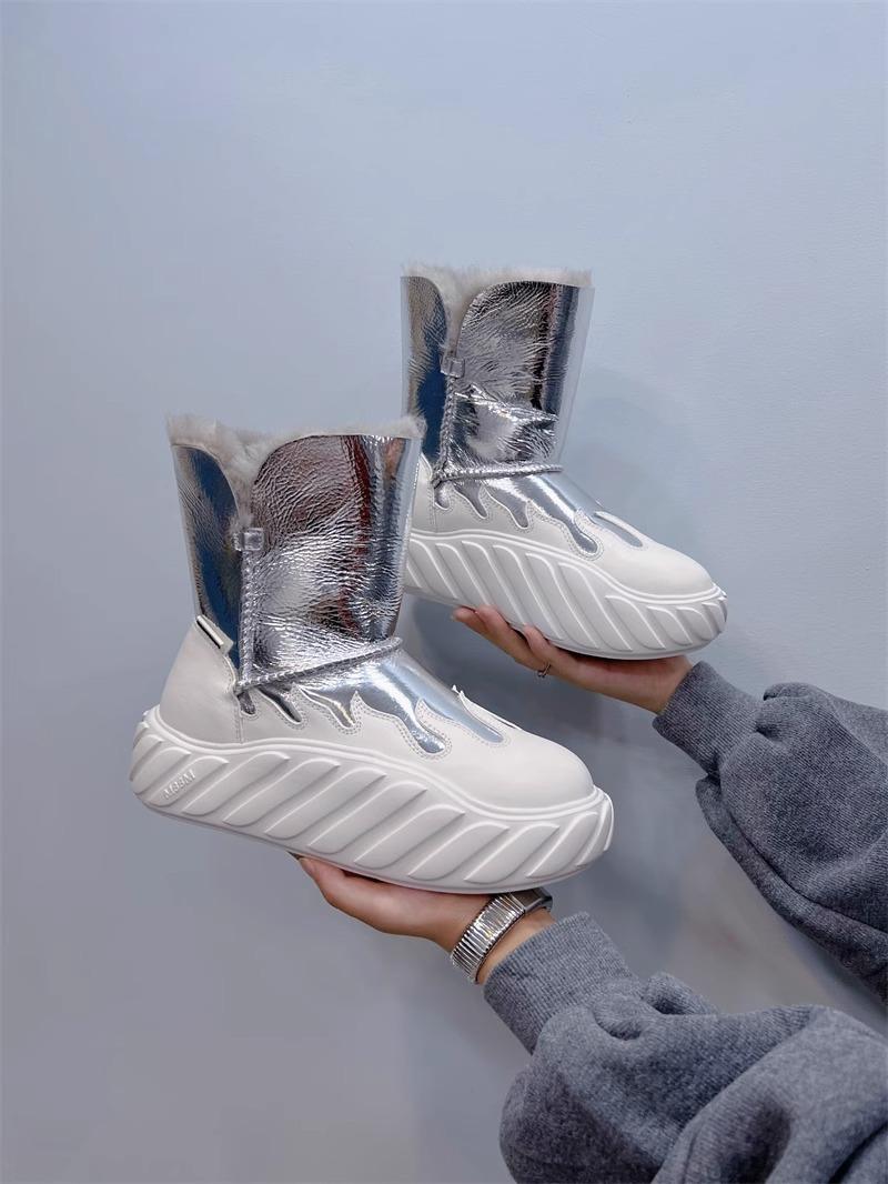 

Snow boots women s fur integrated pink European goods 2025 winter new muffin thick-soled velvet warm short boots 35 серебряный