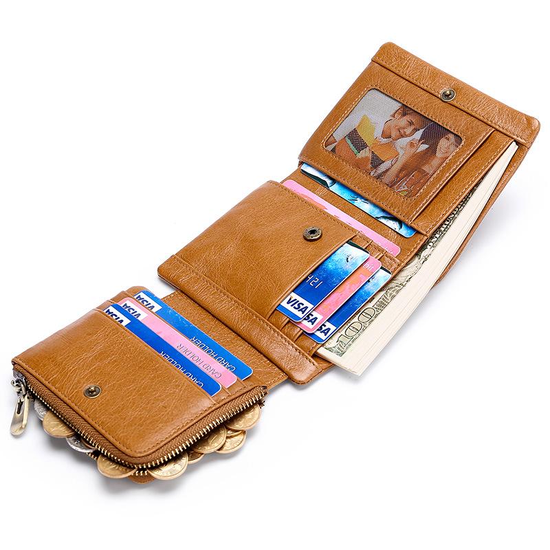 Trifold Retro RFID Leather Wallet for Men - Short Anti-Theft with Multiple Card Slots