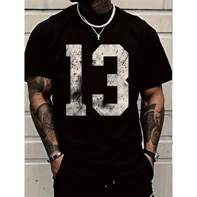 Men's Oversized T-Shirt with Large 33.02cm/13" White Number Print - Breathable Quick-Dry Fabric, Loose Fit Round Neck Casual & Party Wear, Durable 3D