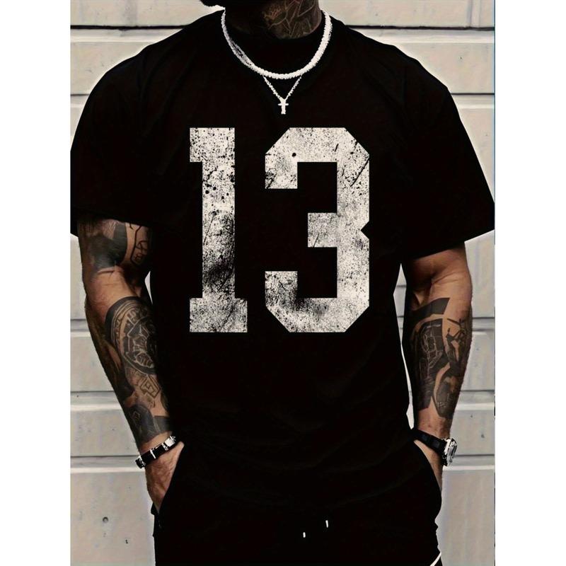 Men's Oversized T-Shirt with Large 33.02cm/13" White Number Print - Breathable Quick-Dry Fabric, Loose Fit Round Neck Casual & Party Wear, Durable 3D