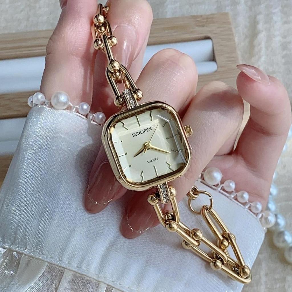 Ceas brățară cu lanț pătrat aur vintage pentru femei SUNLIFEX