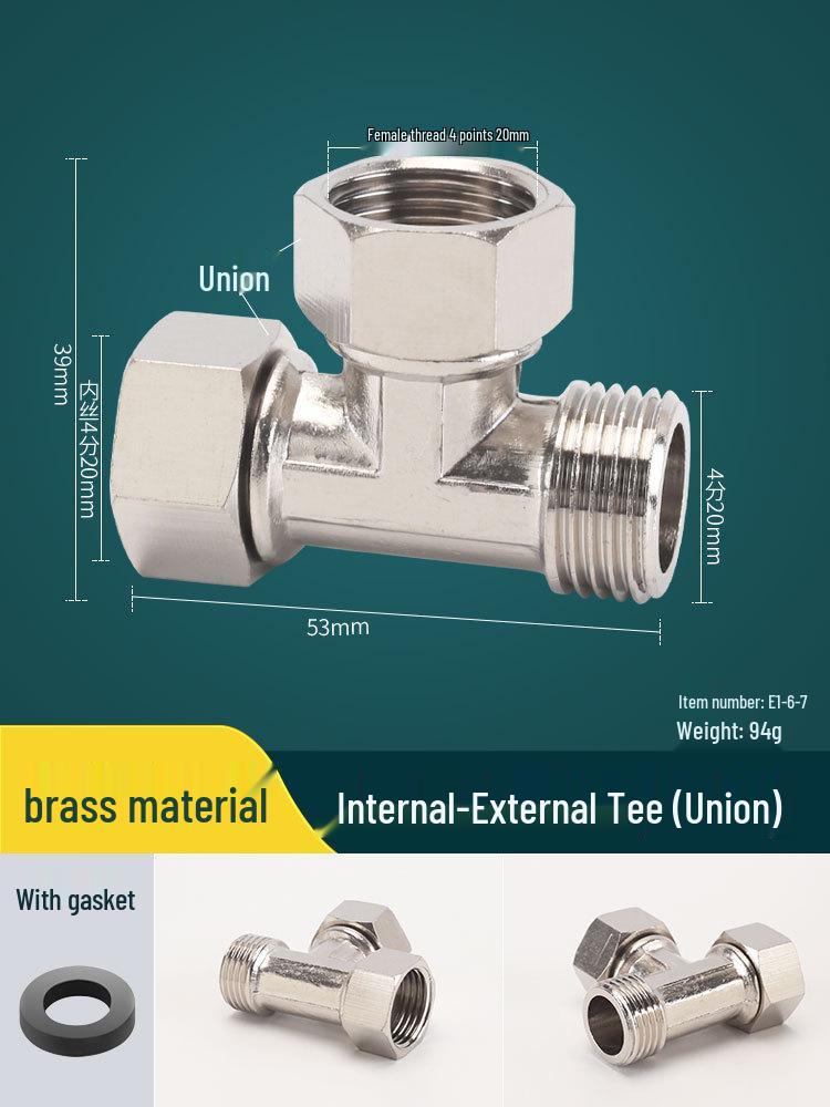 DN15 Tee Diverter: Copper/Stainless Steel, Internal/External Thread, One-In-Two-Out Water Pipe Connector