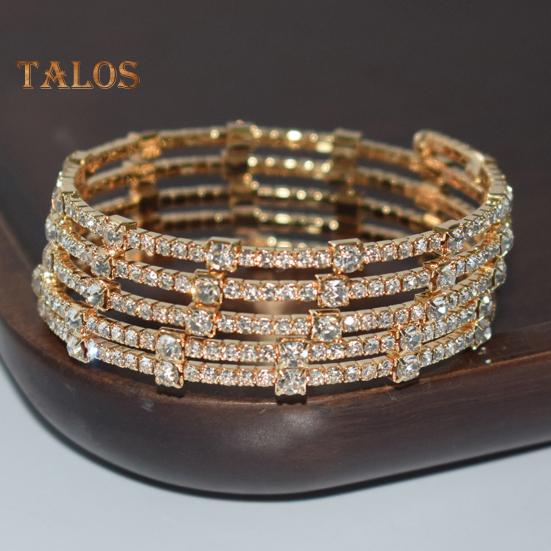 Adjustable Opening Alloy Bracelet Shiny Rhinestones Multi Layer Design Bangle Wristband Wrist Jewelry