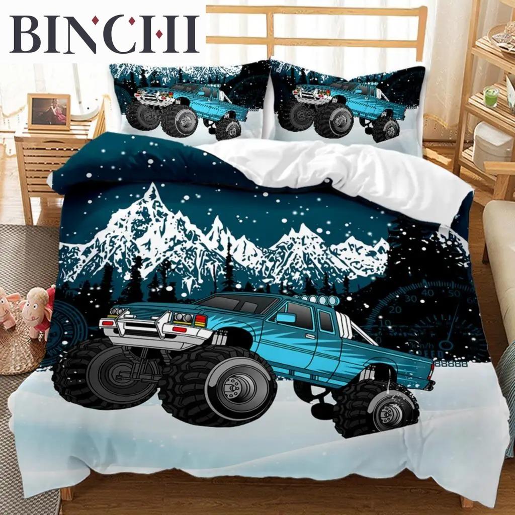 Engineering Vehicle Duvet Cover Set Engineering Vehicle Pickup Truck Off Road Vehicle Polyester Bedding Set Double Queen King