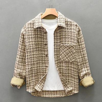 Herren Herbst Hahnentritt Retro Casual Langarmhemd Z258
