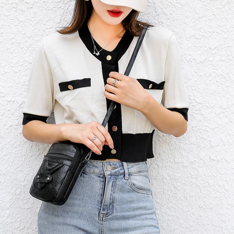 Skulderveske crossbody, mobiltelefonveske, mykt skinn, westernstil, moden mote, retro liten veske