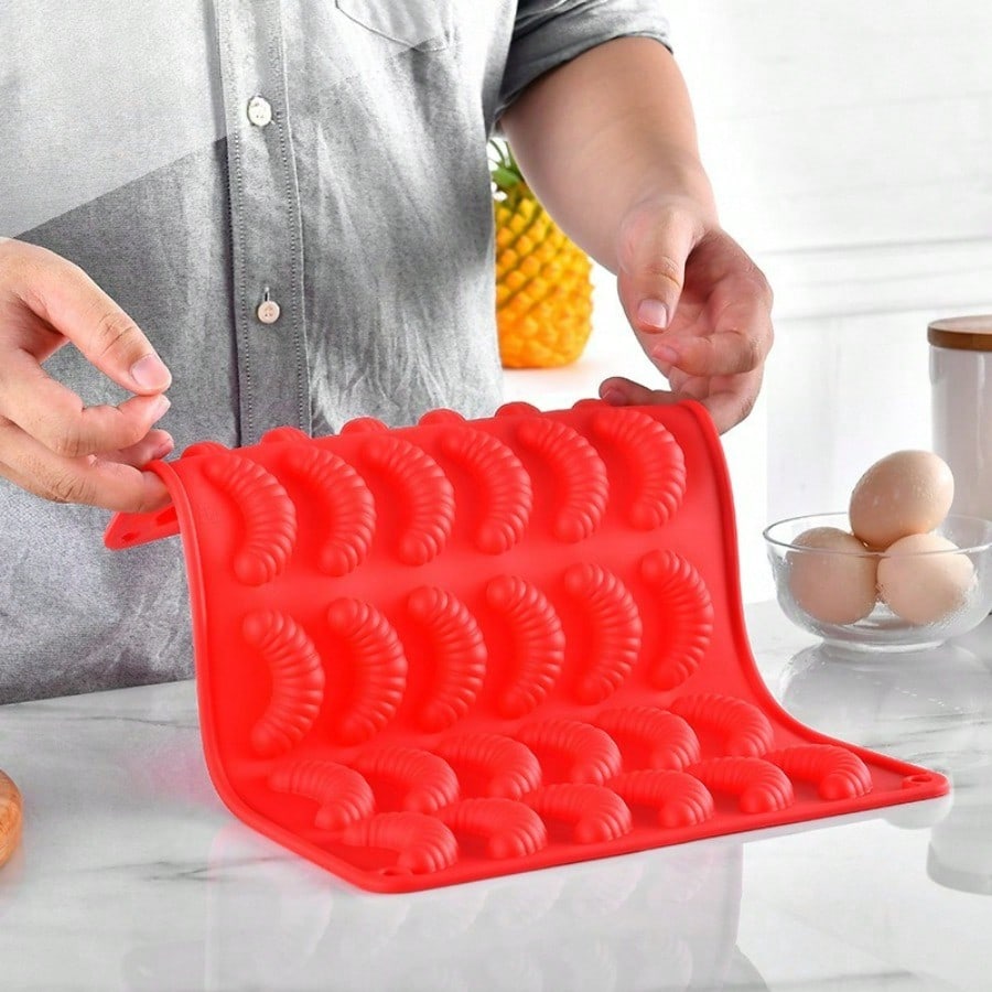 Moule à Gâteau en Silicone, Moule à Chocolat, Moule en Silicone pour Croissants et Pain, Outil de Cuisson pour Gâteau Grille à Glaçons DIY rouge