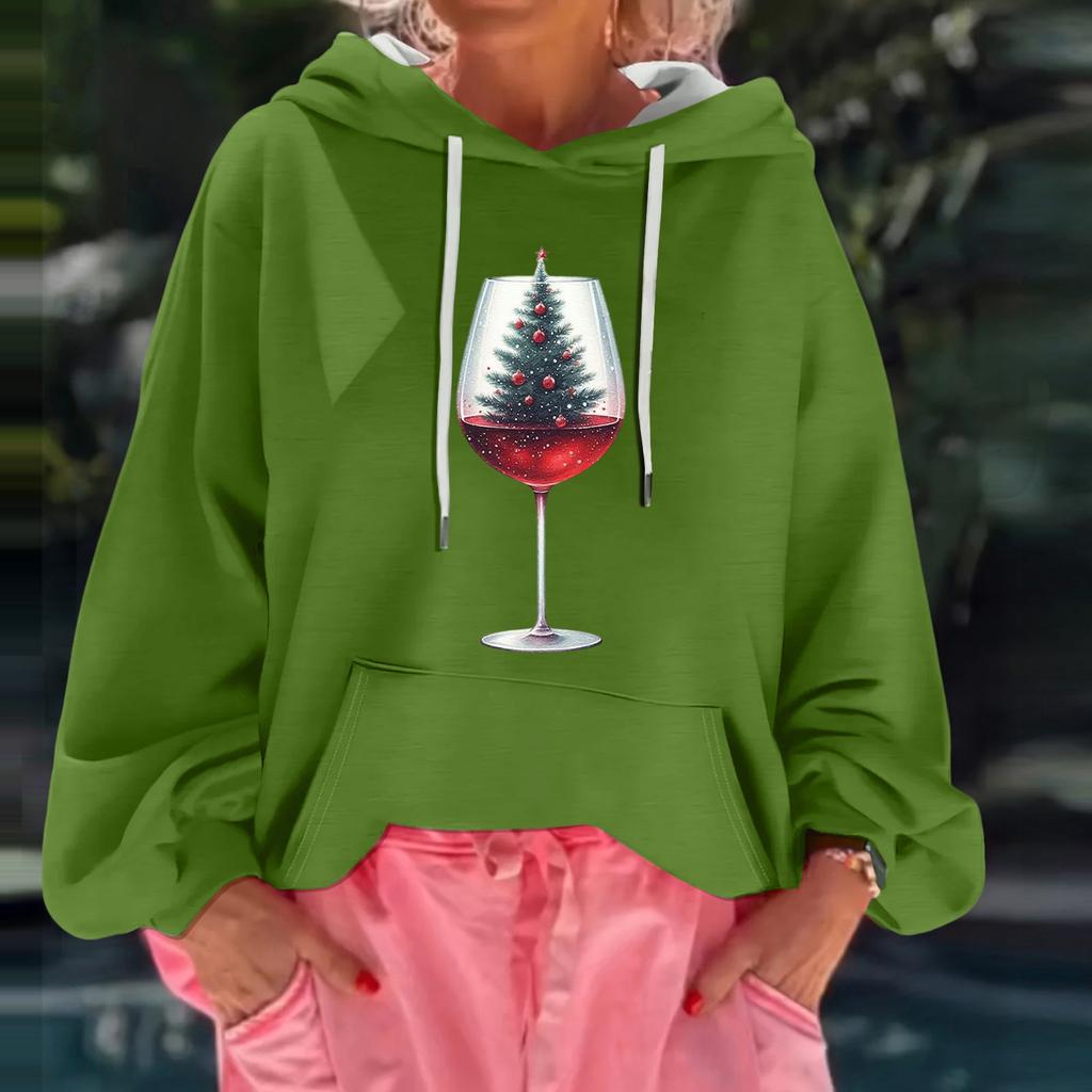 Women's Christmas Print Loose Casual Long Sleeve Hooded Sweatshirt