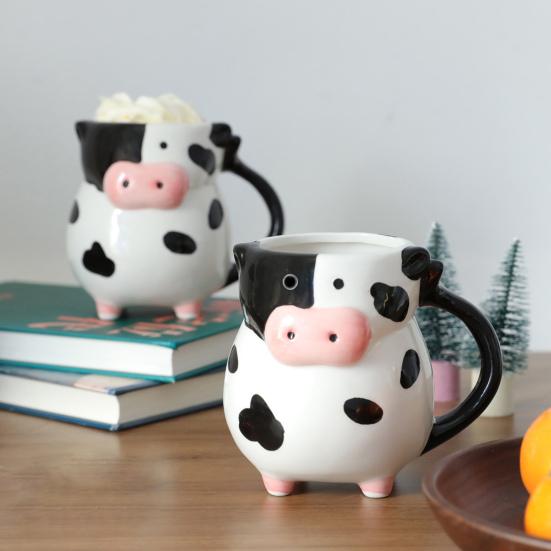 Tazze da Caffè da Ufficio con Manico, Tazza in Ceramica Mucca 3D, Capacità 580ml, Tazze Mattutine Carine, Tazza Animale, Decorazione da Scrivania Originale per Casa E