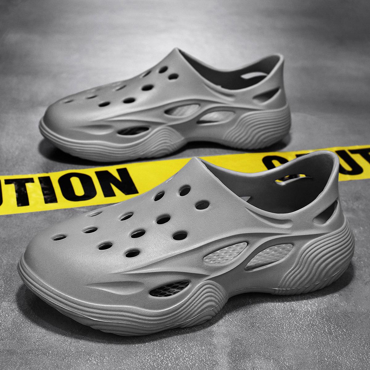 

Мужские и женские дырчатые туфли на платформе, спортивная мода, пляжная обувь, сандалии с закрытым носком 44-45 серый