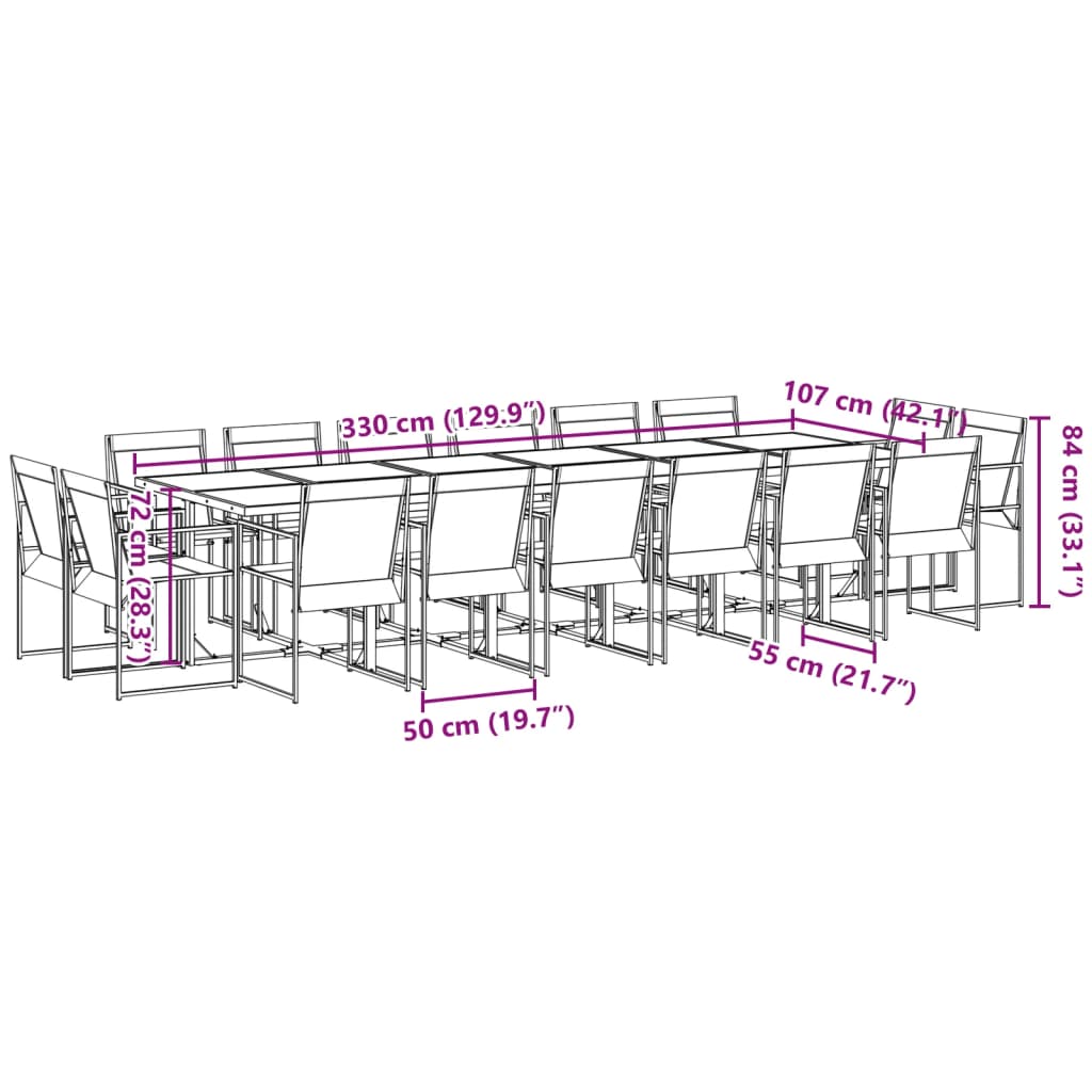 17 Piece Outdoor Dining Set In Black Textilene