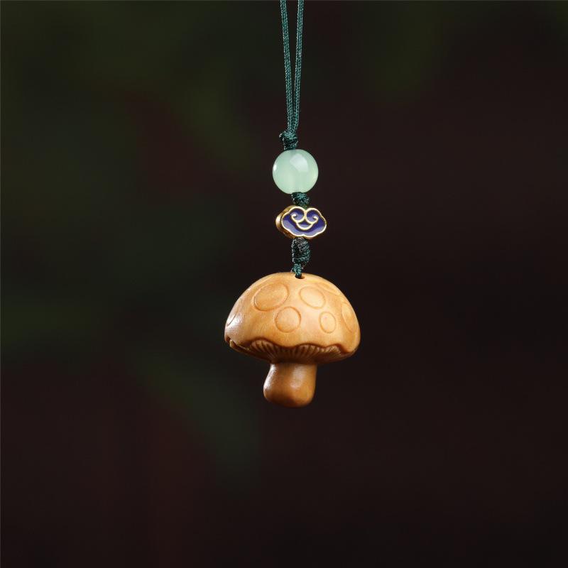 Adorable Mushroom Phone Pendant Keychain - Wood Carving Ornament & Handicraft Gift