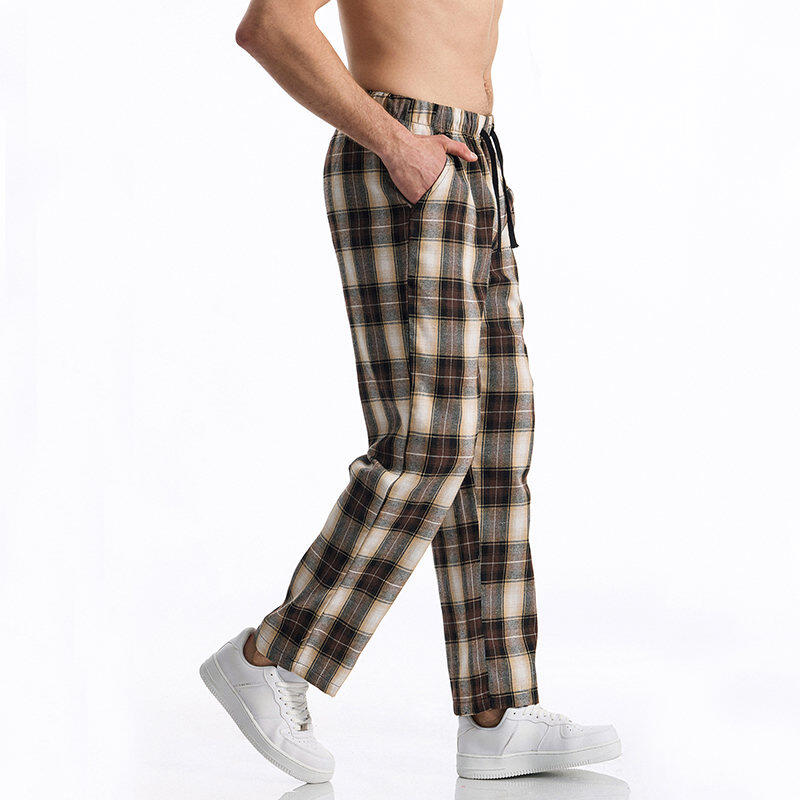 Men's Casual Pants Summer Autumn Checkered Print Pants Loose Fit Elastic Waistband with Drawstring Stylish and Comfortable