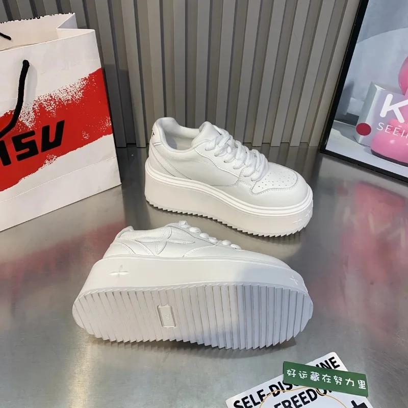 Fashion 2025 New Spring and Autumn New Style Comfortable Height Thick-soled Women's Sports Shoes Fashionable Casual White Shoes