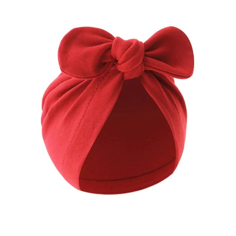 Nyfödd Mössa för Flickor Pojkar Mössa Söta Rosetter Turbanhattar Bomull Spädbarnsmössa Enfärgad Småbarnsmössa Babytillbehör 0-24M