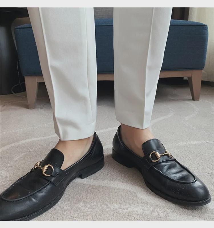 Men's Slim-Fit Summer Embroidered White Trousers