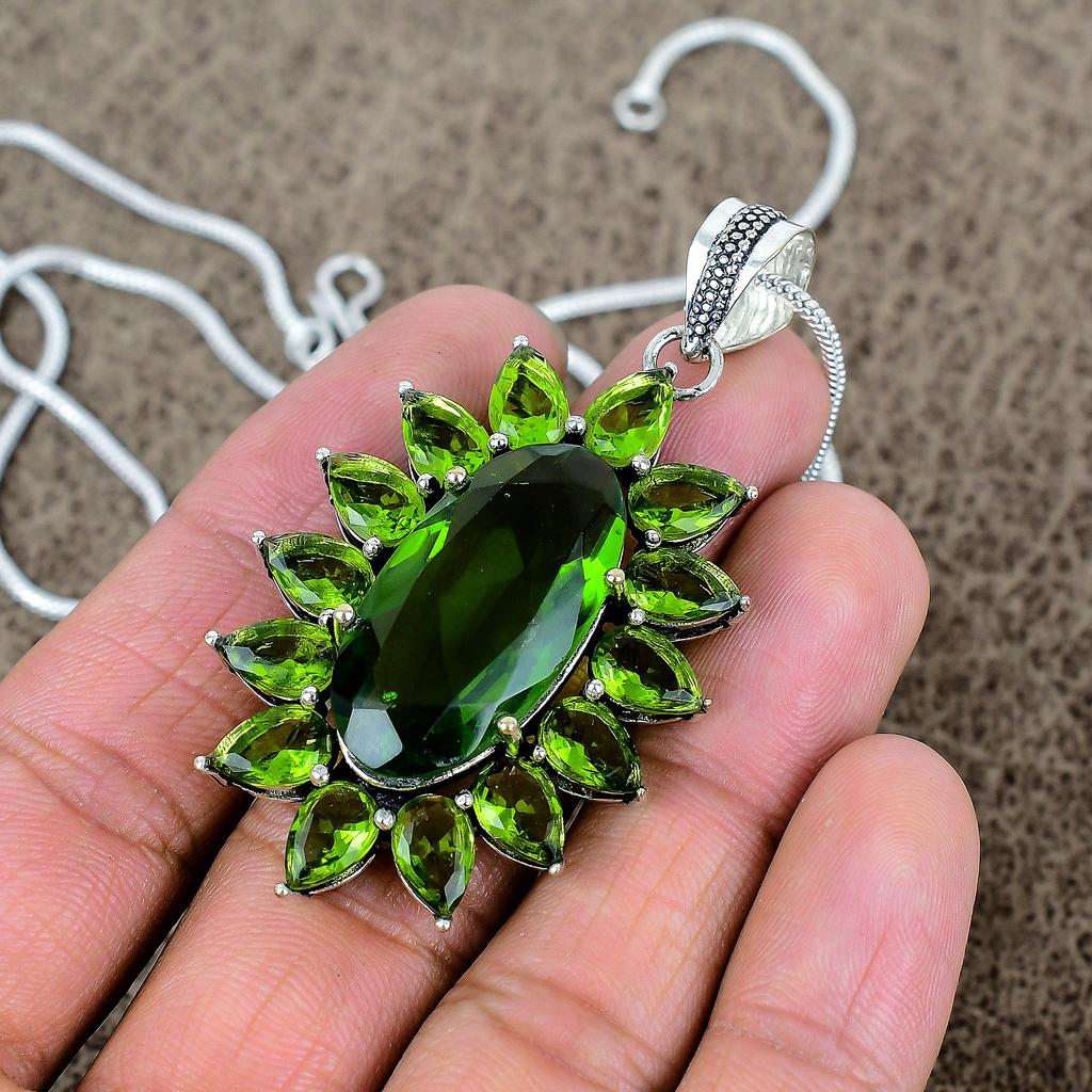 Peridot Gemstone Handmade 925 Sterling Silver Jewelry Pendant 2.48" KKG-286