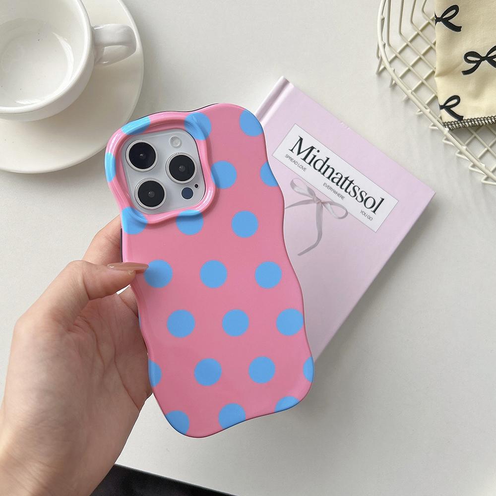 Cute Glossy Polka Dots Phone Case for iPhone 17 Air 16 15 14 13 Pro Max Lovely Shockproof Protective Wave Edges Back Cover