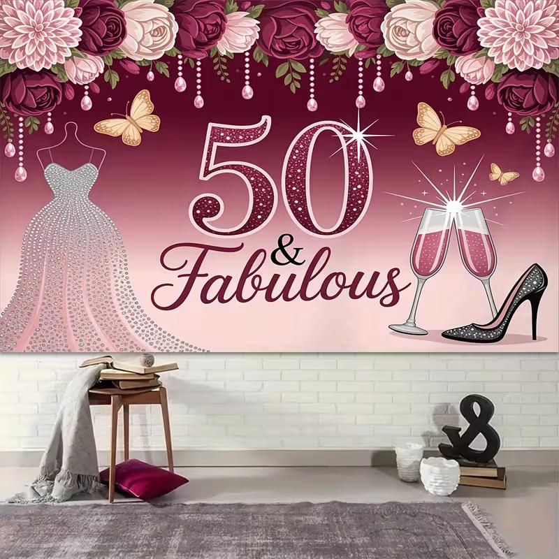 2D Feminine Backdrop for Women's 50th Birthday, Glam & Festive Celebrations