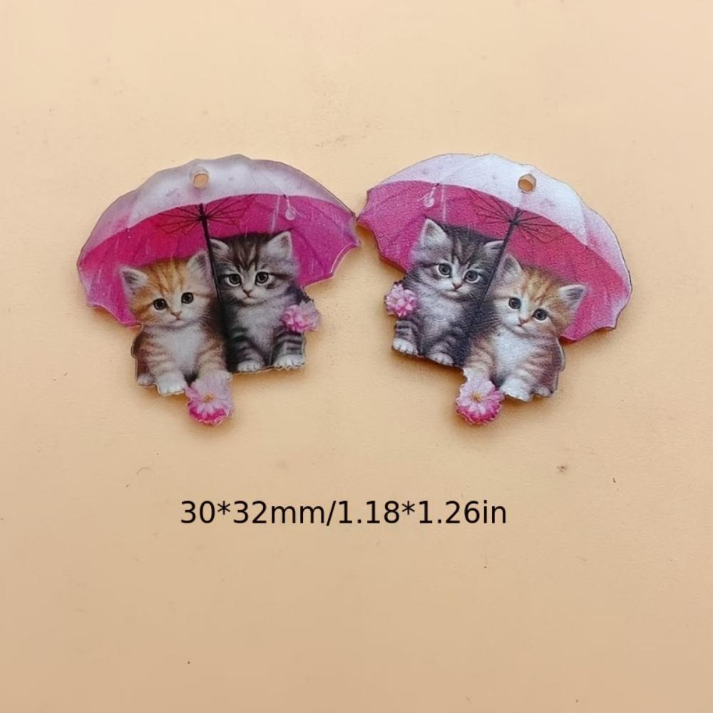 10 Glamorous Umbrella Cat Acrylic Charms for DIY Earrings and Keychains - Ideal Handmade Material for Party Jewelry