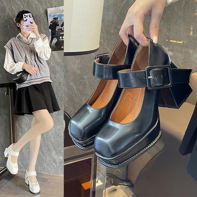 Fashion Chunky Loafers Female British Style Thick Sole Ankle Buckle Mary Janes Shoes College Casual Platform Pumps Fashion Shoes Girls