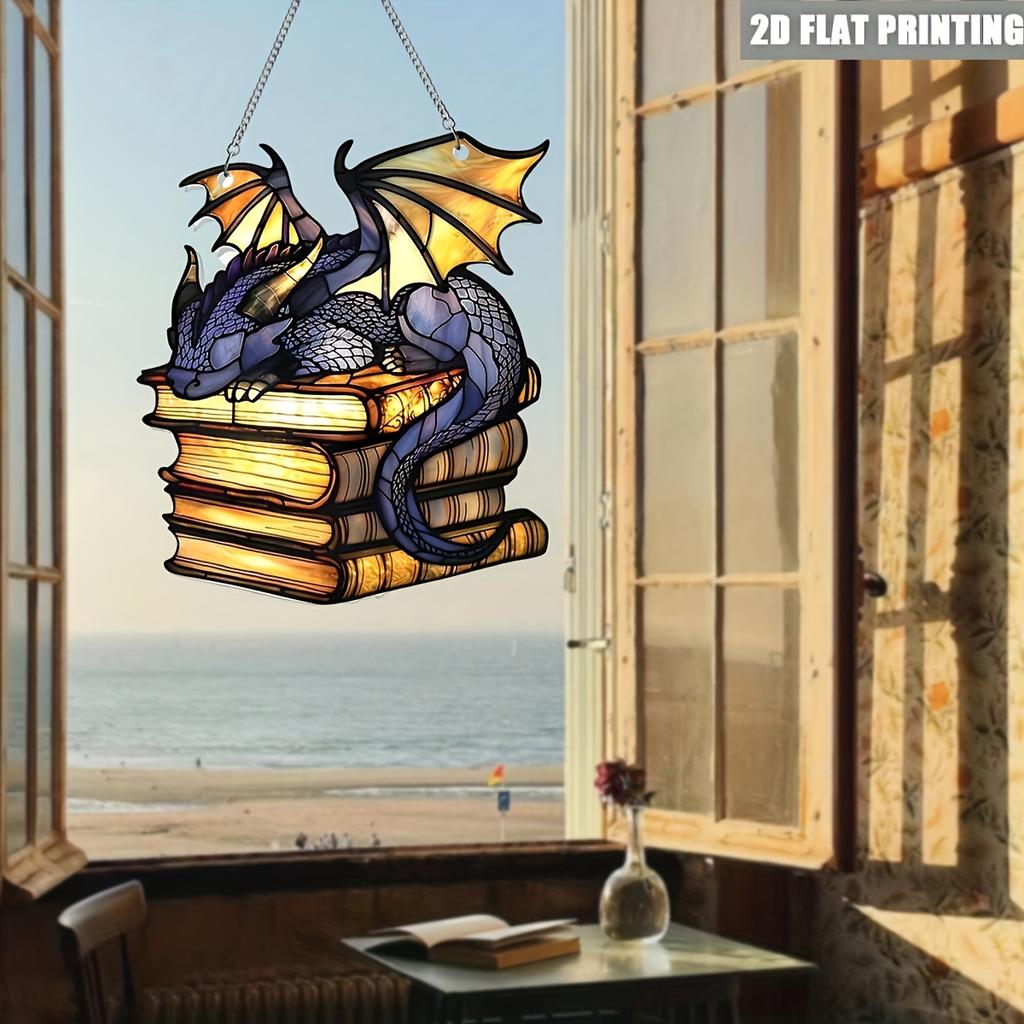 2D Flache, Charmante Acryl Drachen Buch Statue - Verträumte Wandkunst für Heim- & Gartendekor, Perfekt für Halloween und Weihnachten