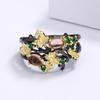 Hand Jewelry Popular Set With Colorful Gemstones Plant Flower Black Gold Two-Color Women'S Ring