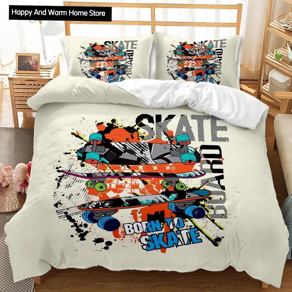 Set Husă Plapumă Skateboard Skateboard Player Set Lenjerie de Pat Hip Hop Adolescenți Stradă Hobby Sport Hippie King Size Husă Plapumă Poliester