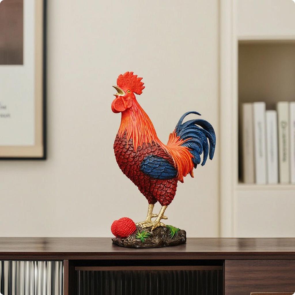 Cockerel Figurine Brass Statue Multicolor for Homeowners, Collectors,