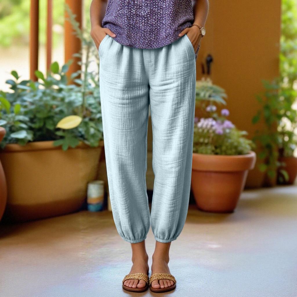 Women Casual Loose Fit Wide Leg Jogger Pants Elastic Waistband Lightweight Soft Fabric Breathable Relaxed Fit Ankle Cuffs