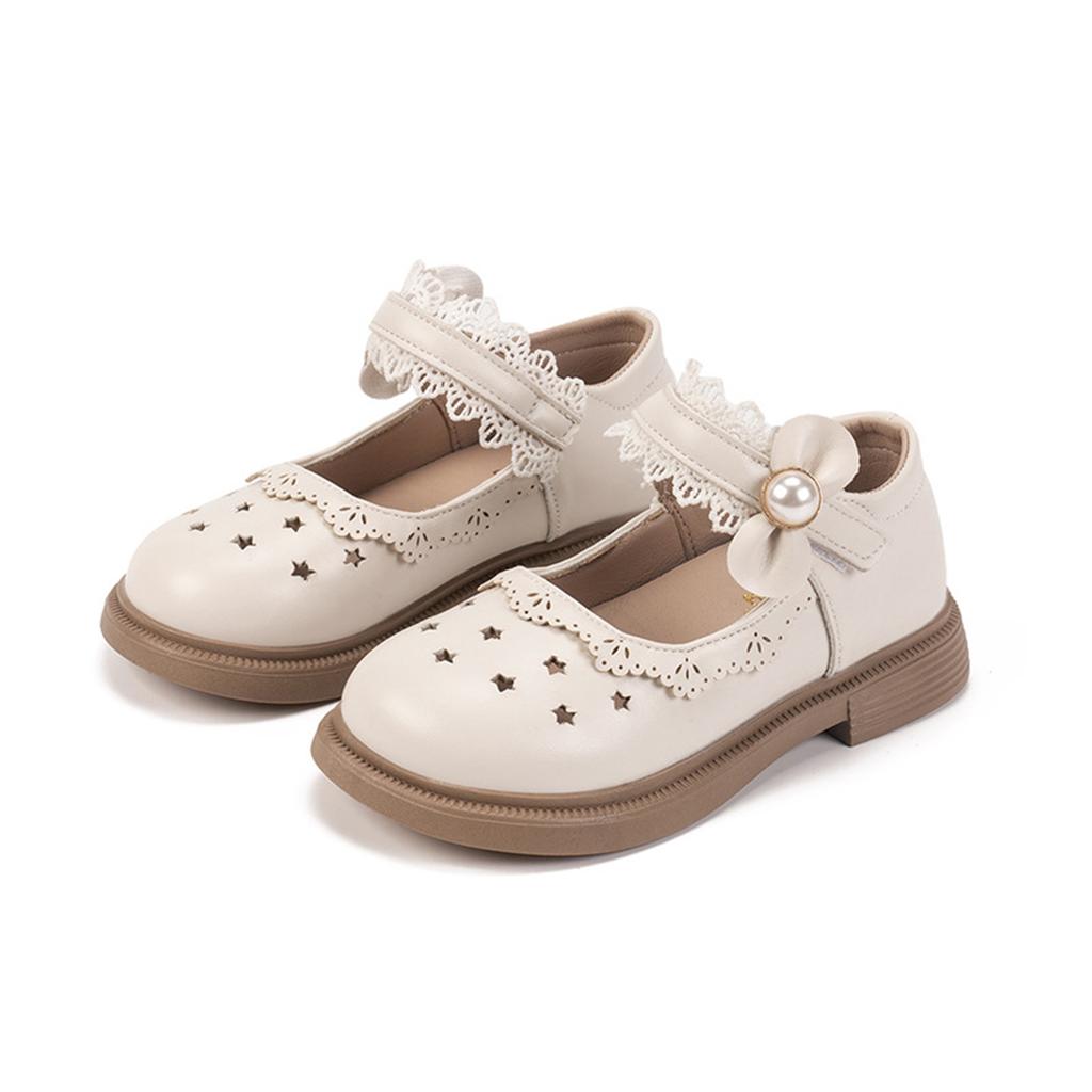 Girls Soft Sole Dress Shoes Mary Jane Style Princess Leather Casual School Party Flat Shoes with Flower Decoration and Adjustable Strap