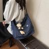 Adorable Korean Style Cartoon Denim Shoulder Bag For Students Casual Look In Blue