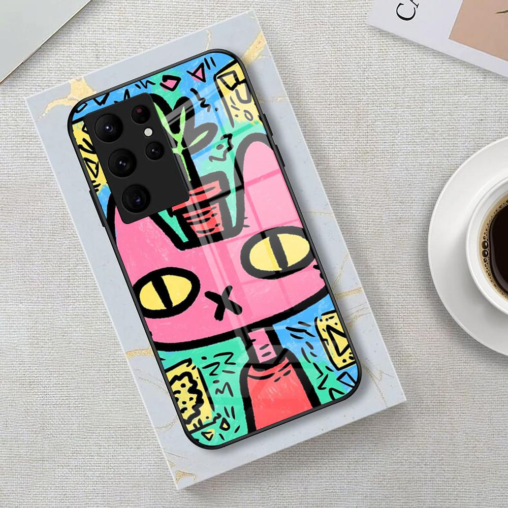Cats Gathering Crayon Phone Case For Samsung S25 Edge Ultra 23 22 21 20 Ultra Plus S24 Fe A54 53 25 Glass Cover