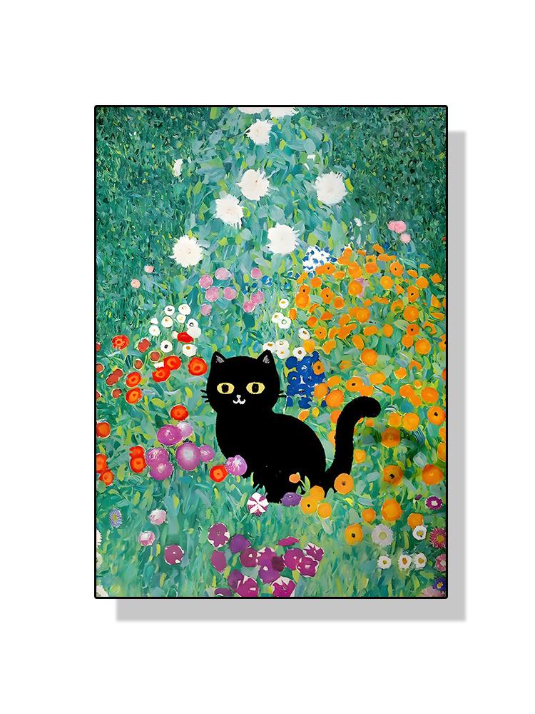 Famous Art Gustav Klimt Kiss Van Gogh Monet Waterlily Black Cat Posters Canvas Painting Funny Animal Wall Art Room Home Decor