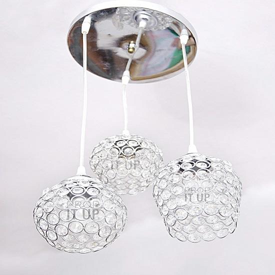 Prop It Up Metal Cylindrical Decorative 3 Light Pendant Ceiling LED Lights Bulb Hanging with Silver Design for Home Decor, Design-