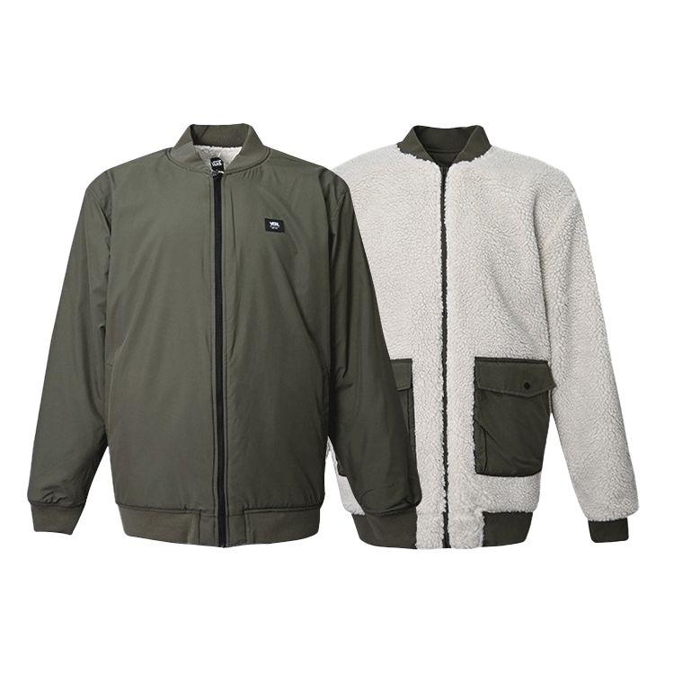 Vans Reversible Sherpa Fleece Long Sleeve Logo Sports Jacket Men Outerwear Military-Green VN0A5KLN0CT