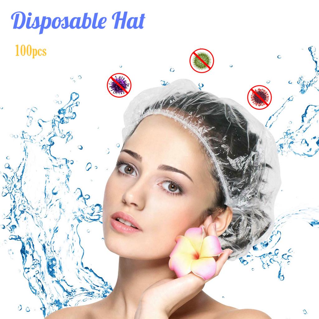 

100Pcs Women Disposable Transparent Shower Hair Salon SPA Cap Protective Hat