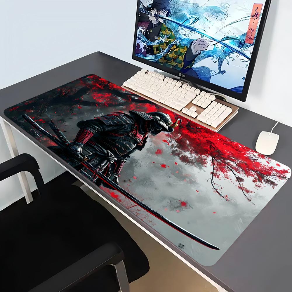Large Ink Samurai Sakura NonSlip Extended Gaming Mouse Mat Desk Pad For Laptop Desktop Gamers Office Table Decor
