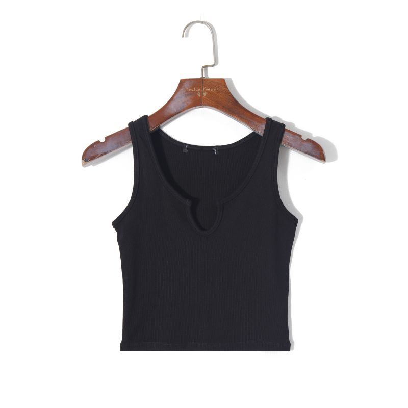 

2025 Summer Women s Clothing Korean Style Fashion Simple Pure Color Small V Neck Pullover Sleeveless Silm Stretch Plaid Vest Black S