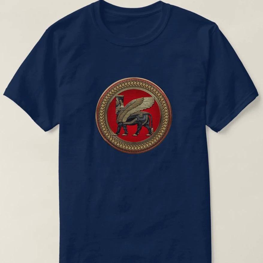 Mesopotamia Assyrian Winged Bull, Gold and Black Lamassu T-Shirt. Summer Cotton Short Sleeve O-Neck Mens T Shirt New S-3XL